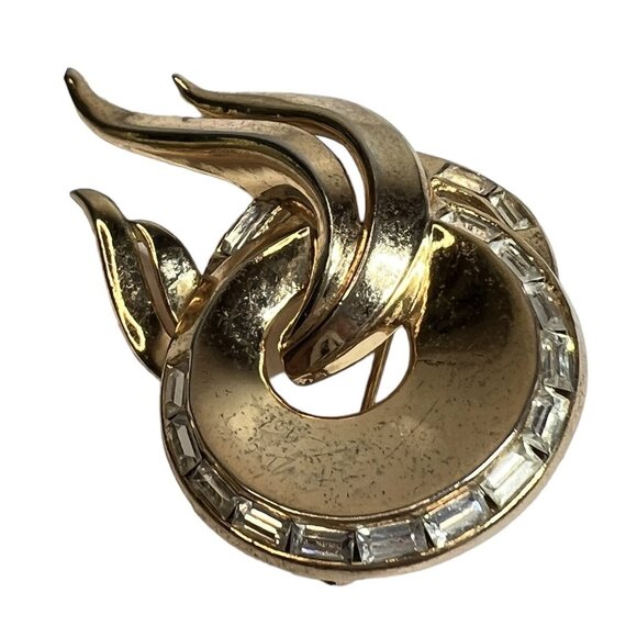 Vtg Alfred Philippe Crown Trifari Brooch Baguette Rhinestone Accents Pre-1955 - Picture 5 of 8